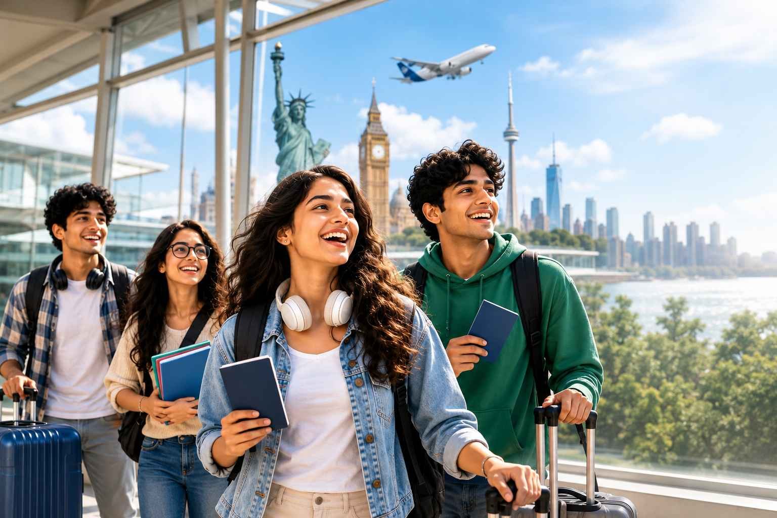 Students collaborating on global university preparation