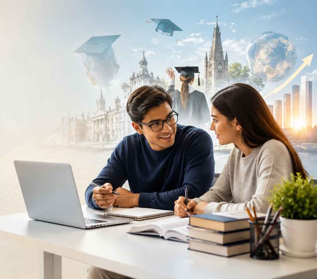 Mentor guiding student towards global university admission